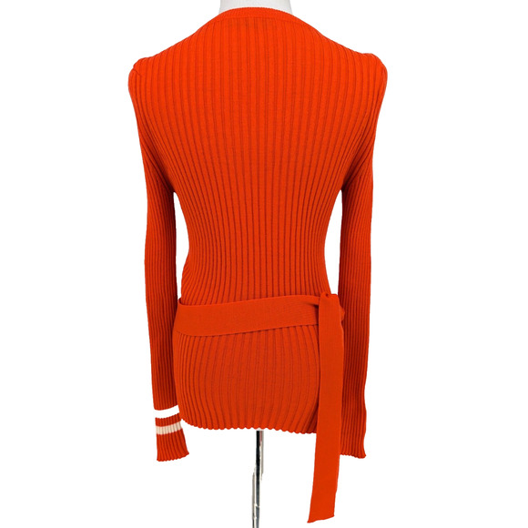 Maggie Marilyn Nearly There Belted Merino Wool Ribbed Sweater Orange Large Chic - Picture 7 of 16